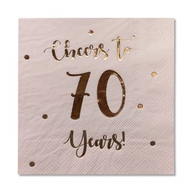 Servilletas de cóctel Cheers to 70 Years | Decoraciones de feliz 70 cumpleaños para hombres y mujeres y decoraciones de fiesta de aniversario de boda | Paquete de 50 servilletas de 3 capas | 5 x 5 pulgadas plegadas (rosa)