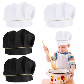 YUFFQOPC Pack of 4 Children's Chef's Hat, White / Black Chef's Hat, Children's Chef's Hat, Velcro Fastening, Adjustable, Cooking, Baking, Catering, Home, Kitchen, School and Restaurant