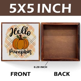 Rustic Fall Decor Pumpkin Decor Autumn Desk Decor Wooden Box Sign Office Home Farmhouse Bathroom Decor Wood Square Box Sign for Tabletop Bookshelf Tiered Tray Wall Decor Thanksgiving Christmas