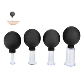 Facial Cupping Set, 4 Stück Gesichts-Massage, Skincare Tool, Schröpfgläser, Kunststoff-Physiotherapie-Schröpfen mit Silikonball,straffe Haut, Faltenminderung, Entgiftung, Anregung Lymphfluss,Schwarz