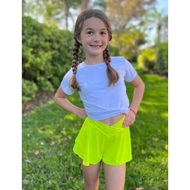 Zaclotre Girls Flowy Shorts with Spandex Liner V Crossover 2 in 1 Athletic Running Shorts with Pockets Kids Butterfly Skorts Neon Green