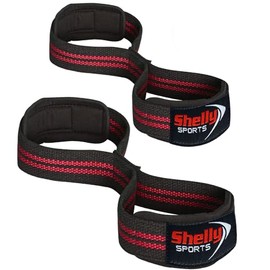 Shelly Weight Lifting Straps Figure 8 with Padded Cuff Wrist support Training Gym Straps Hand bar Grip Gloves Support Workout (Black Red)