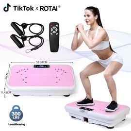 ROTAI ROTAl Vibration Plate Exercise Machine 300 lbs Machine Whole Body Workout Restore muscles Portable Vibrate FitnessPlatform Lymphatic Drainage Machine with Fitness Resistance Band Home Gym Equipment - Color: pink