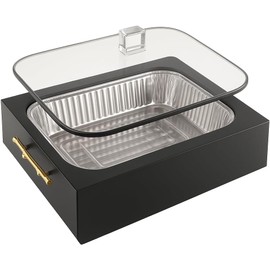 9x13 Pan Server & Holder Dish, Lucite Smart Decor Pans with Lid - Fancy 3-Piece Clear Serving Set with Rim Cover & Top – Elegant Dish for Dinner, Shabbat, Buffet, Counter, Dining Table, Black & Gold