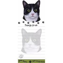 E & S Pets BLACK & WHITE CAT Die Cut List Pad/Note Pad with Magnetic Back
