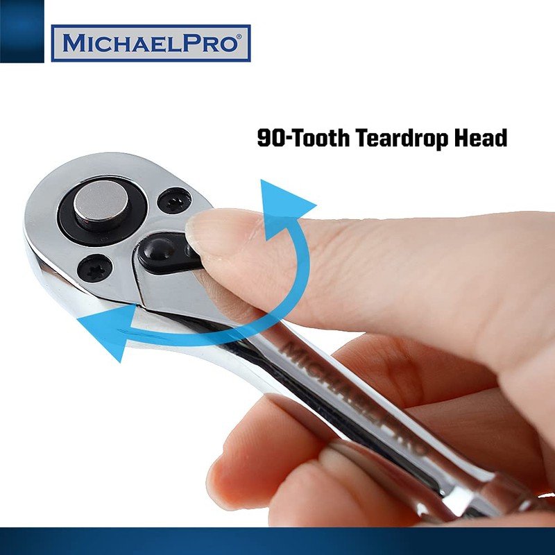 MichaelPro 3-Piece Quick-Release Ratchet Set with Teardrop Head, 90 Tooth