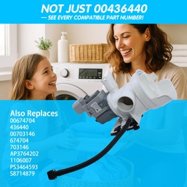 00436440 Washer Drain Pump Motor & Housing – Replaces 00674704 436440 AP3764202 – Washing Machine Drain Pump 120 V 60 Hz 1.25 A for Bosch Thermador Gaggenau Front-Load Washers