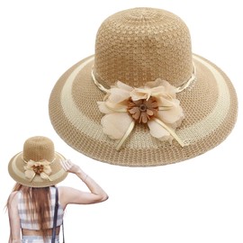 Straw Sun Hat for Women Foldable Floppy Straw Hats Wide Brim Summer Beach Hat with Bow Sunhats for Ladies Outdoor Travel Holiday UPF 50+ (UK, Alpha, S, XXL, Standard, Coffee)