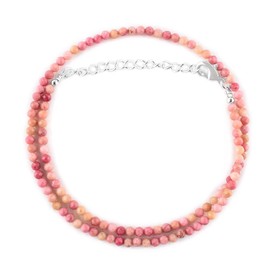 Natural Rhodonite Gemstone Full Beaded Choker Necklace, Chakra Healing Crystals, Silver Plated Chain, Gift for Women, Birthday, Gemstones Jewelry, Statement Necklace 18 inch