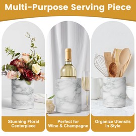 Natural White Marble Wine Chiller Bucket - Handcrafted Cylinder Cooler for 750ml Champagne & Wine Bottles, Ice Bath Container for Dinner Parties, Yachts, Luxury Gifts