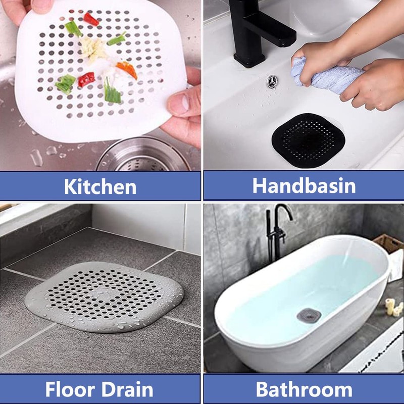 3 Pack Drain Cover Hair Catcher Pad, Silicone Tube Trap