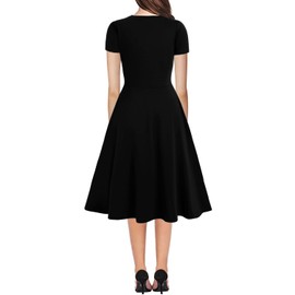 Prime Wardrobe Women Clothing Little Black Dress 50s Vintage Casual Knee Length Work Party A-Line Business Dresses with Pockets 162 (XL, Black Solid)