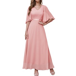 DRESSTELLS Formal Wedding Guest Dresses for Woman 2025, Summer Bridesmaid Mother Bride Evening Gown Graduation Church Long Prom Party Maxi Dress Blush L