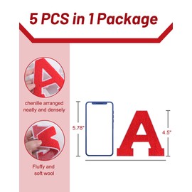 GBTBYS 5PCS 4.5" Varsity Letter Patches Red Chenille Iron On Letters Patch for Backpacks Embroidered Applique Jacket Hoodie Bags Graduation Birthday Party E