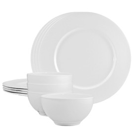 Reston Lloyd, 12pc Melamine Dinnerware Set, Lightweight Plastic Dinner Plate, Salad, Bowl Set, Service for 4, White