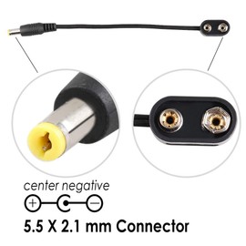 Mr.Power 9V Battery Clip Converter Power Cable Snap Connector 2.1mm 5.5mm Plug for Guitar Effect Pedal (Straight Angle, 2 Cable) Plug for Guitar Effect Pedal (2 Cable)