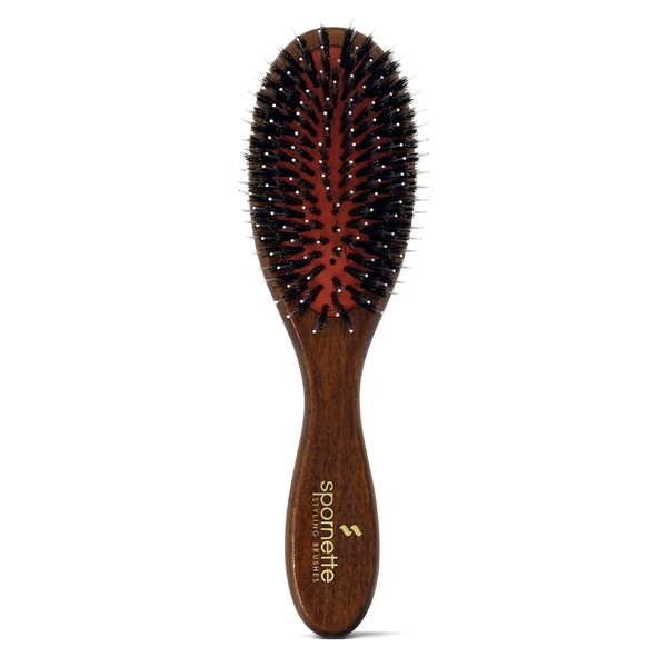 Spornette Classic German Porcupine Brush - Boar Bristles & Ball-Tipped Nylon Bristle Hair Brush with Wooden Handle - For Detangling, Straightening & Smoothing - For All Hair Types, Kids, Men & Women