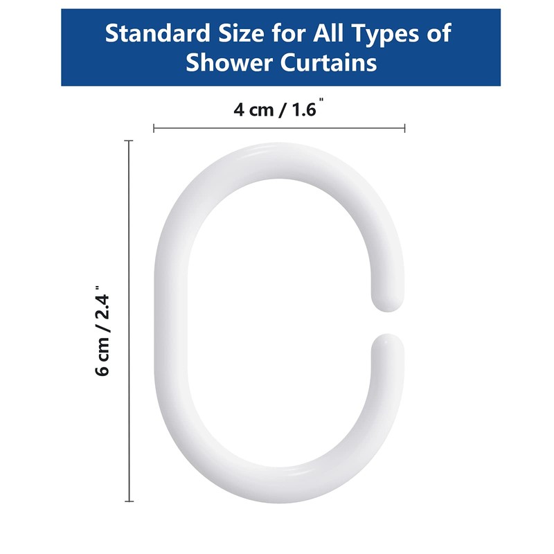 Simkopy Shower Curtain Hooks,24 Pack Plastic Curtain Hanging Rings,C-Shaped Shower
