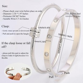 Camhanno Stainless Steel Bangle Bracelet Set for Women - Silver/Gold Love Bangle Jewelry with Sparkling Crystal Inlay for Love Gifts (Silver-2)