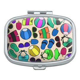 Colorful Fun Summer Beach Pattern Rectangle Pill Case Trinket Gift Box
