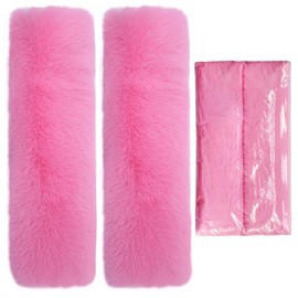 2Pcs Soft Plush Rabbit Fur Car Seat Belt Pads Fluffy Shoulder Strap Cover Seatbelt Protector Neck Cushion Protector Car Accessories for Adults Kids(Pink,Pack of 2)
