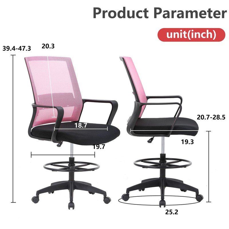 BestOffice Drafting Chair Tall Office Chair Adjustable Swivel Rolling Mesh