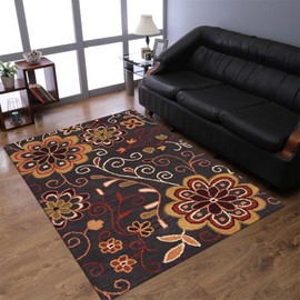 Rugsotic Carpets Hand Tufted Wool ECO-Friendly Area Rugs - 5'x8', Rectangle Shape, Charcoal, Floral Modern Design, High Pile Thick Handmade Anti Skid Area Rugs for Living Room, Bed Room (K00656)