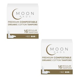 MoonPads Organic Tampons for Women, Regular, 2 Pack (32 ct), Non Applicator, Unscented, Organic Cotton Feminine Care, Ultra-Absorbent, Plant Based, Non-Toxic, BPA & Cruelty-Free, Hypoallergenic