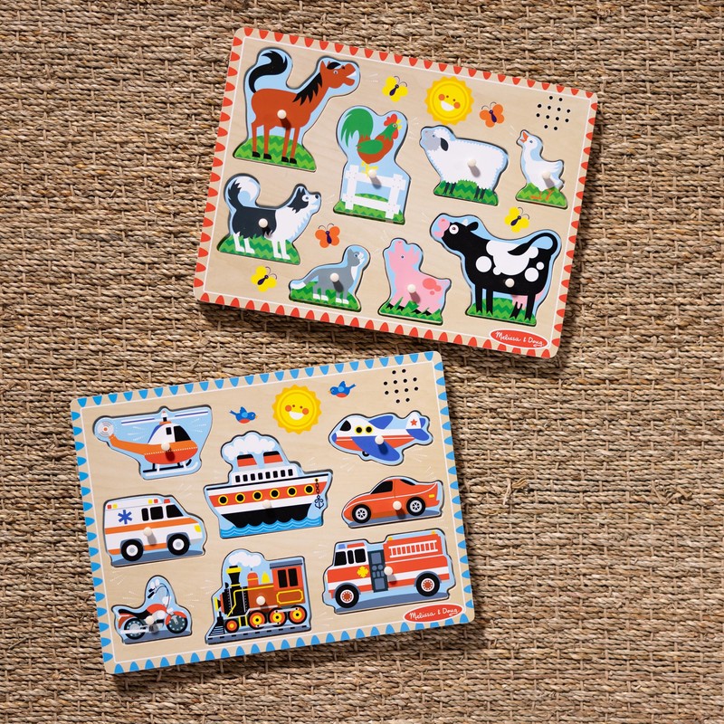 Melissa & Doug Wooden Light-Activated Sound Puzzle 2-Pack for Toddler