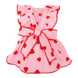 Dog Dresses for Small Dogs Girl Female Clothes Cat Clothes Cat Dress Cute Cotton Extra Small Summer Clothes Bow Decor Printed Strawberry Dog Birthday Outfit Puppy Clothes White L