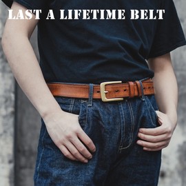 VIPERADE VD2 Men's Full Grain Leather Handmade Belt with Brass Single Prong Buckle, Fashion&Classic Casual Jeans Belt (Brown, L)