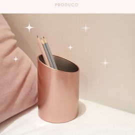 Produco Metal Mesh Diagonal Pen Pencil Brush Cup Holder Stand for Office Desk, Rose Gold, Pink