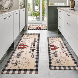 XLHOMO Farm Kitchen Mats for Floor 3 Piece, Non Slip Cushioned Kitchen Mats for Floor Waterproof Comfort Kitchen Rugs and Mats Farmhouse Chef Mats Floor Carpet for Sink,Laundry Room