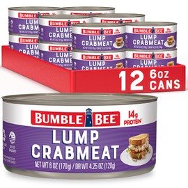 Bumble Bee Lump Crab Meat, 6 oz Can (Pack of 12) - 14g Protein & 1g Carb Per Serving - Wild Caught, Small Chunks, Drain Before Use - Packaging May Vary