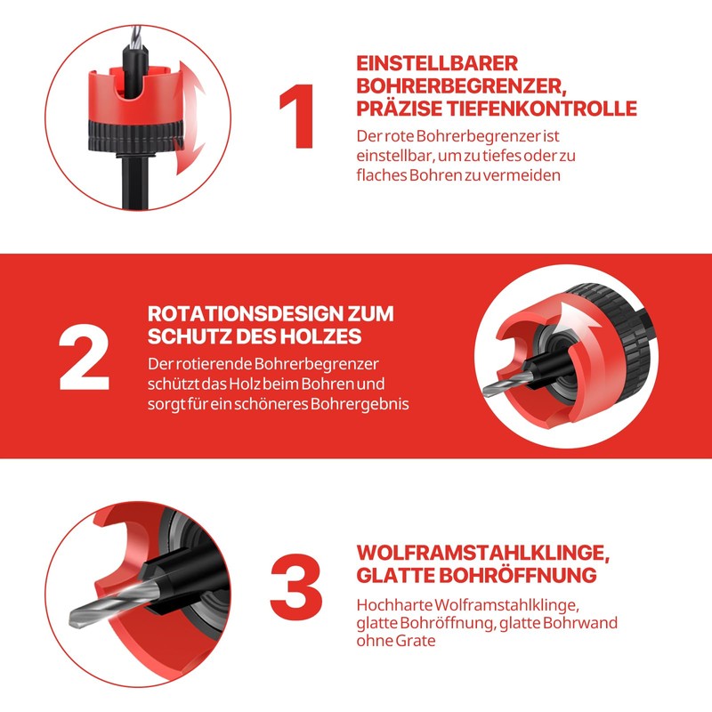 5-Piece Countersink Drill Bit Set, Drill with Countersink with Depth