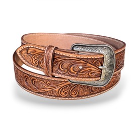 DANIEL'S ARTPLANET Western Belt for Men 1.5” Wide Full Grain One Piece Leather Belt with Buckle Handmade Engraved Tooled (Brown, 32)