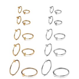 Evevil Fake Nose Ring Clip On Hoop Earrings For Women Faux Lip Septum Ring Spring Endless Hoop Earrings Non Piercing Lobes Men Women (10 Pairs, 13mm-25mm,Steel Plated & Gold Plated Color)