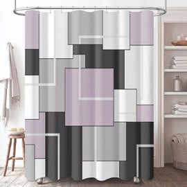 BTTN BTTN Extra Long Geometric Shower Curtain - 72 x 84 Inch Fabric Shower Curtain Set with Hooks, Weighted Hem, Water Repellent, Modern Polyester Decorative Cloth Shower Curtains for Bathroom - Lavender