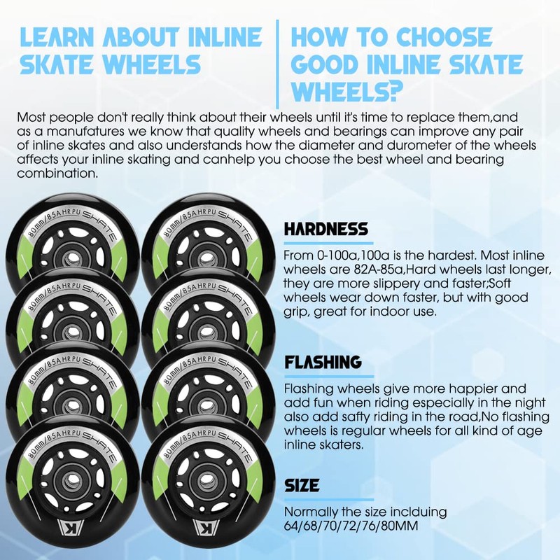 8 Pack Inline Skate Wheels 72mm 76mm 80mm Inline Replacement