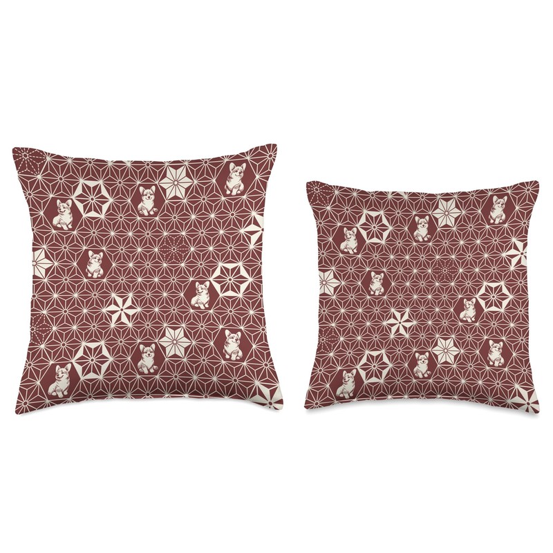 Corgi Cute Traditional Japanese Kimono Wagara Pattern - Red Throw