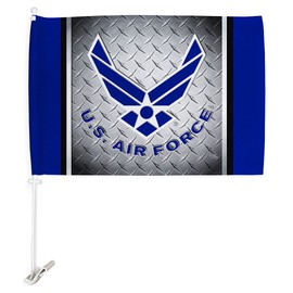 Breeze Decor Air Car Flag US Airman 2 PCS Pack Bandera para Carros Auto Decorations Small Banner for Window Clip Pole Accessories USAF Combat United States Armed Forces Veteran Gift, Made in USA