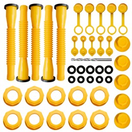 Fatiya 5 Kit Gas Can Spout Replacement No Spill, Universal Gas Can Nozzle Replacement, Gas Can Cap Fine Thread, Gas Can Spout Replacement Old Style for 1/2/5/10 Gallon (Yellow)