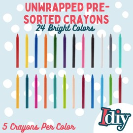 IDIY Unwrapped Bulk Wax Crayons 120 Count- 24 Colors (5 Each) Pre-sorted, Paperless, ASTM Safety Tested for Kids, Teachers, Classroom Art Supplies, Non-Toxic Xmas Stocking Stuffers, Holiday Gift Set