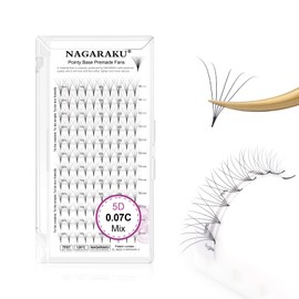 NAGARAKU Eyelash Extensions Premade Fans Eyelash Premade Volume Fan Eyelashes 120 Fans 5D 0.07C Curl 8-15 mm Mix Sharp Narrow Handle Cluster Thin Tip Base Russian Volume Fan