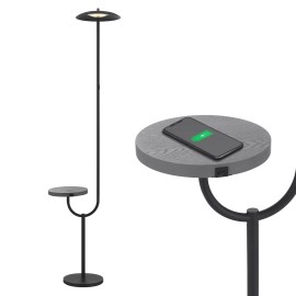 LED Floor Lamp Wireless Charging and Table Top Shelf Tall Standing Black Lamp