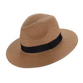 Moxamo Panama Hat Men Women Straw Hat Sun Hat Large Brim Foldable Peaked Cap Wide Brim Summer Hat Sun Protection Sports Beach Hat Summer Hat for Beach, brown