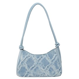 SweatyRocks Women's Denim Shoulder Bags Top Handle Handbags Distressed Quilted Jean Purses Blue One Size