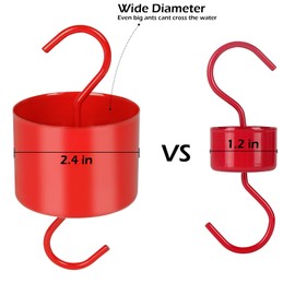 Large Metal Ant Moat for Hummingbird Feeders, Red Hummingbird Feeder Ant Guard, 4 Hooks and 4 Brushes