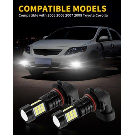MEALAM 9006 LED Fog Lights HB4 9006LL 9006XS Bulb 6000K Xenon White 2400 Lumens Per Pair Compatible with 2005 2006 2007 2008 Toyota Corolla, Pack of 2