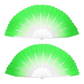 PATIKIL Folding Hand Silk Fan 24", 1 Pair Left Right Plastic Chinese Fan Dance Performance Sport, Green